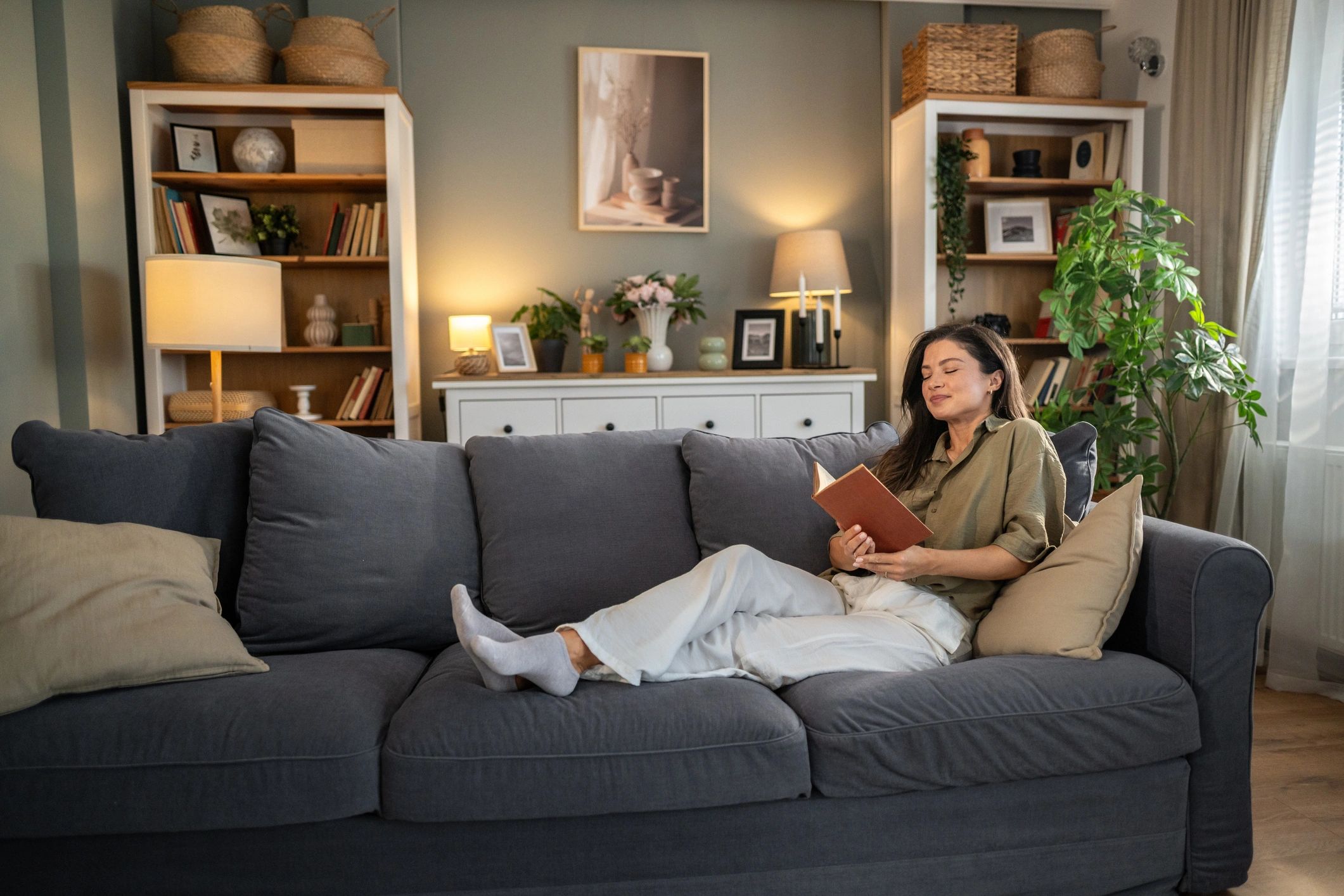 Woman reading quietly at home